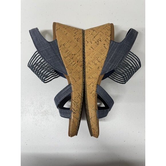 Skechers Womens 8 Beverlee High Tea Wedge Strappy Sandals Blue Luxe Foam - Picture 4 of 9